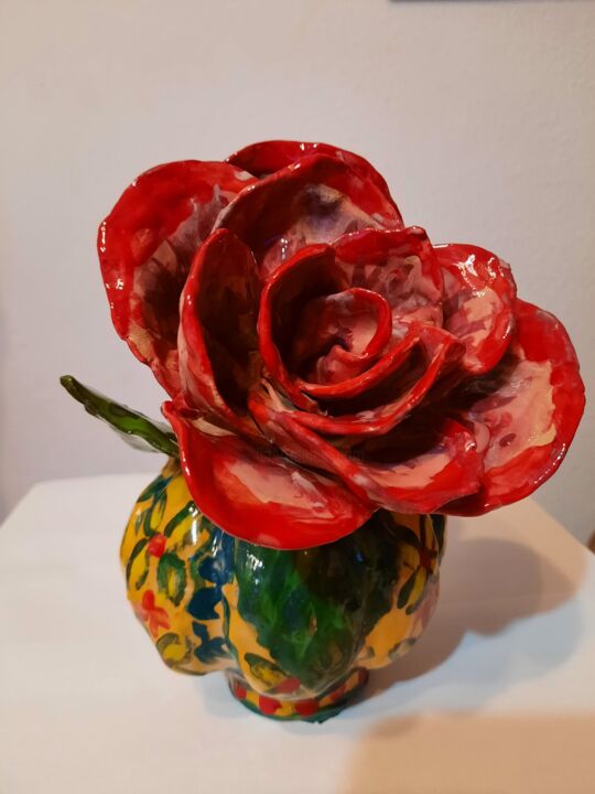 Skulptur mit dem Titel "Ceramic rose." von Agankogan, Original-Kunstwerk, Emaille