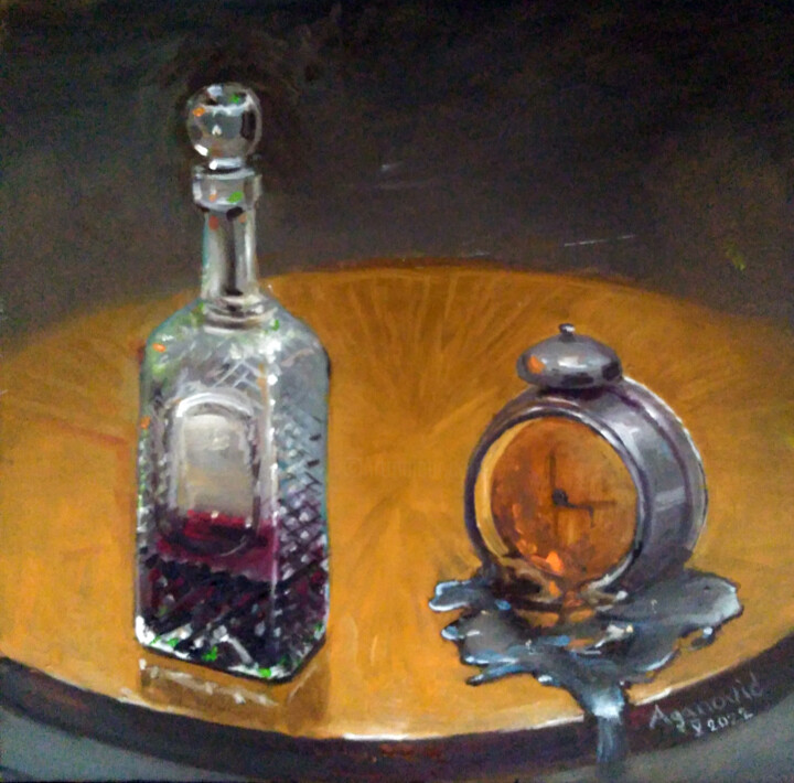 Pittura intitolato "bottle of wine with…" da Tarik Aganović, Opera d'arte originale, Olio
