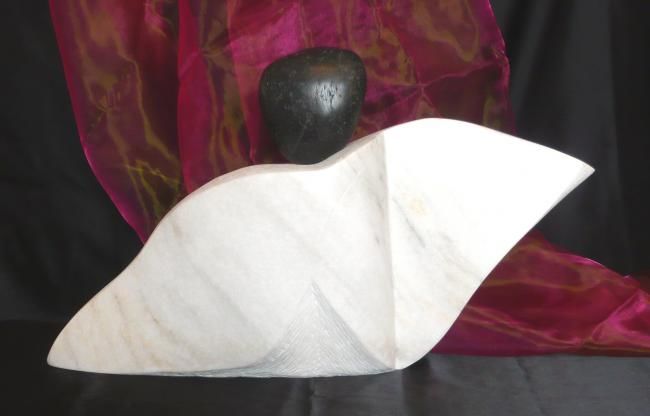 Sculpture titled "L'homme oiseau" by Anne Garnier, Original Artwork, Stone