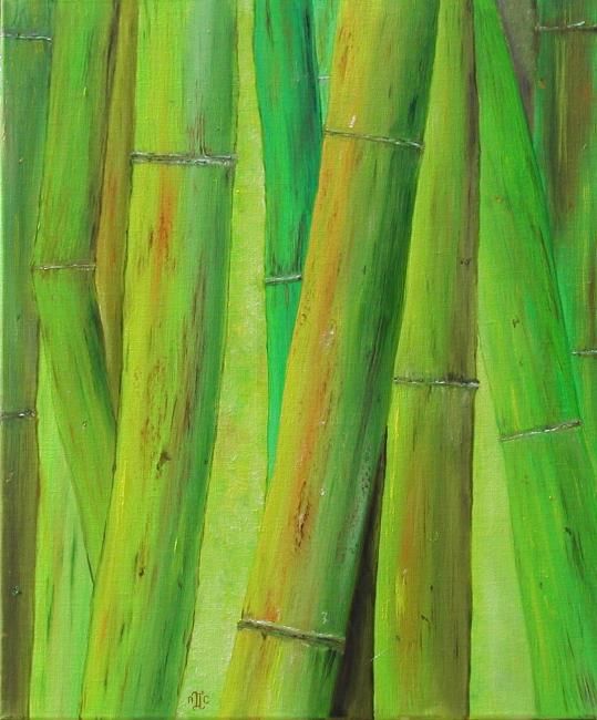 Painting titled "Les bambous" by Anne Garnier, Original Artwork