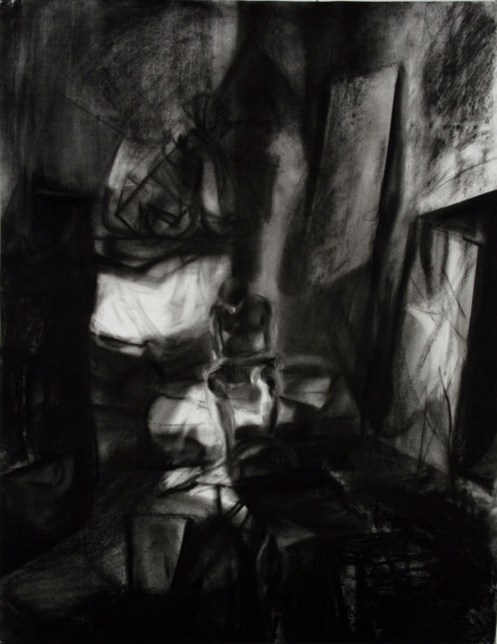 Drawing titled "W studio" by Agata Tkaczyk, Original Artwork, Charcoal