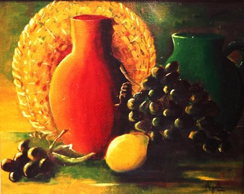 Pintura titulada "Cántaros y uvas" por Agatadeargentina, Obra de arte original, Oleo