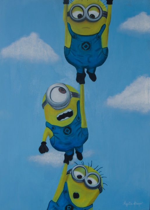 Painting titled "Minions" by Agata Lago, Original Artwork, Ink