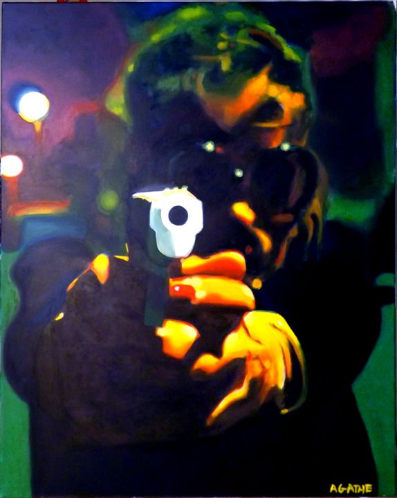 Malerei mit dem Titel "Gun" von Agathe, Original-Kunstwerk, Acryl
