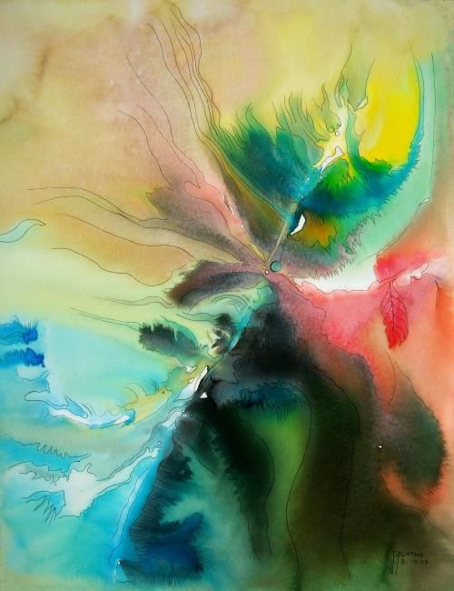 Painting titled "Eclosion_encr_sur_p…" by Agathe Bonnet, Original Artwork, Oil