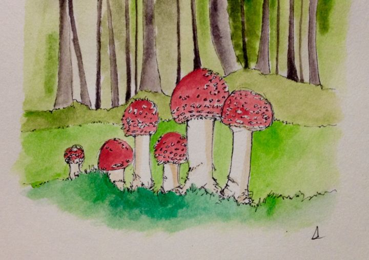 图画 标题为“Dans la forêt” 由Agathe Be, 原创艺术品, 墨