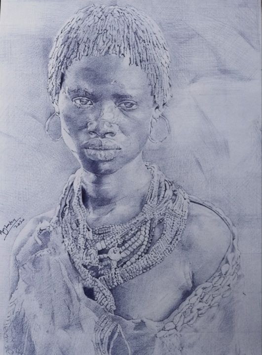 "Woman" başlıklı Resim Oryiman Agbaka tarafından, Orijinal sanat, Tükenmez kalem