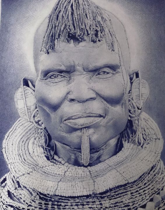 Drawing titled "Royalty" by Oryiman Agbaka, Original Art, Ballpoint pen