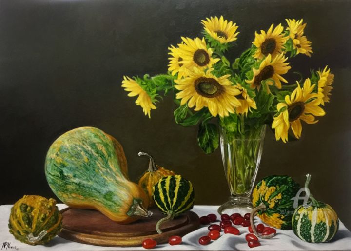 Painting titled "The Sunflowers" by Alexandre George, Original Artwork, Oil