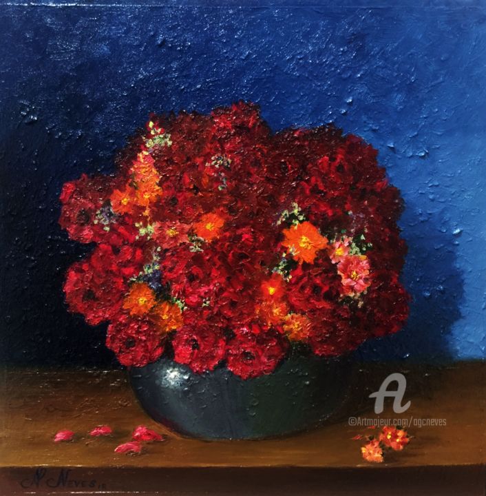 Ζωγραφική με τίτλο "Flores no Pote" από Alexandre George, Αυθεντικά έργα τέχνης, Λάδι