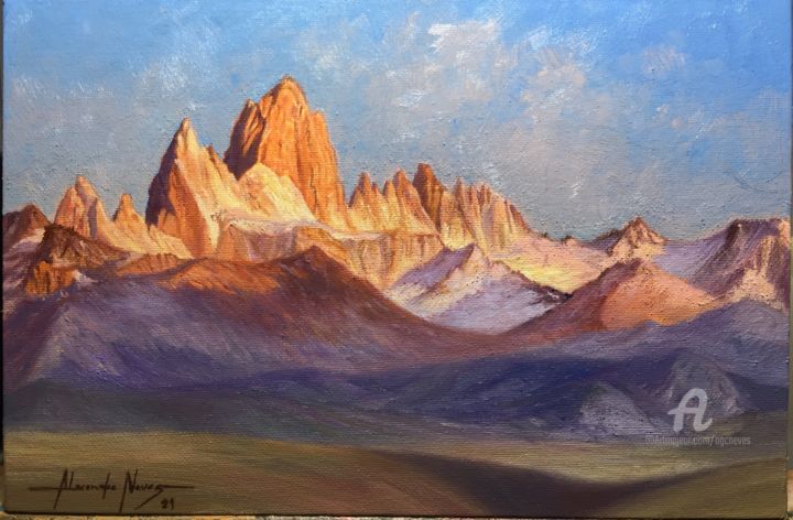 Pintura intitulada "Mount Fitz Roy - Pa…" por Alexandre George, Obras de arte originais, Óleo Montado em Cartão