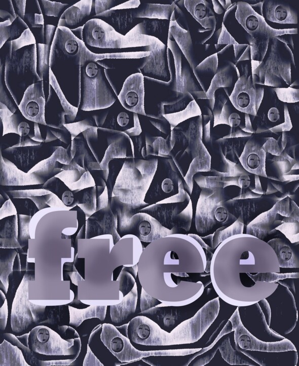 Digitale Kunst mit dem Titel "Free." von Ageliki Baka, Original-Kunstwerk, Digitale Malerei Auf Keilrahmen aus Holz montiert