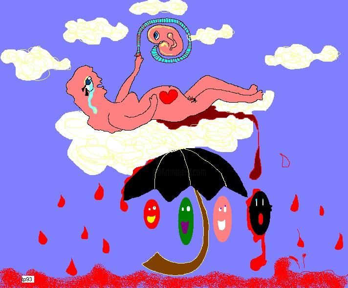 Arts numériques intitulée "Fetus Rain" par P.R. Lebel, Œuvre d'art originale