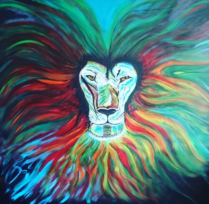 Painting titled "tete de lion multic…" by Agl, Original Artwork, Acrylic