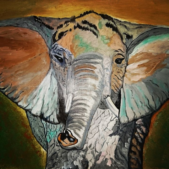 Painting titled "l'éléphant" by Agl, Original Artwork, Acrylic