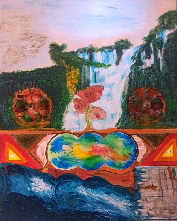 Painting titled "L'eau, terre et nous" by Agl, Original Artwork, Acrylic Mounted on Wood Stretcher frame