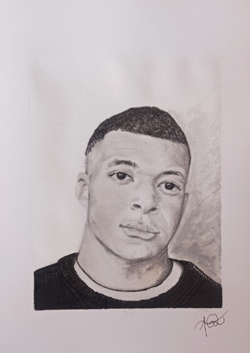 Drawing titled "Kylian MBAPPE" by Agl, Original Artwork, Charcoal