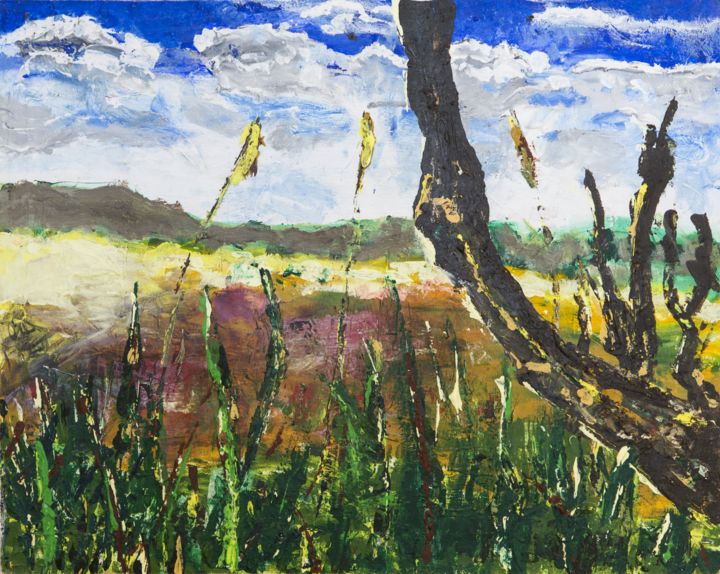 Painting titled "Jeans field" by Terri, Original Artwork, Acrylic