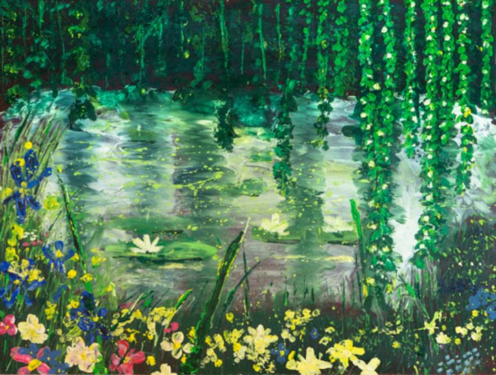 Painting titled "Lilly pond" by Terri, Original Artwork, Acrylic