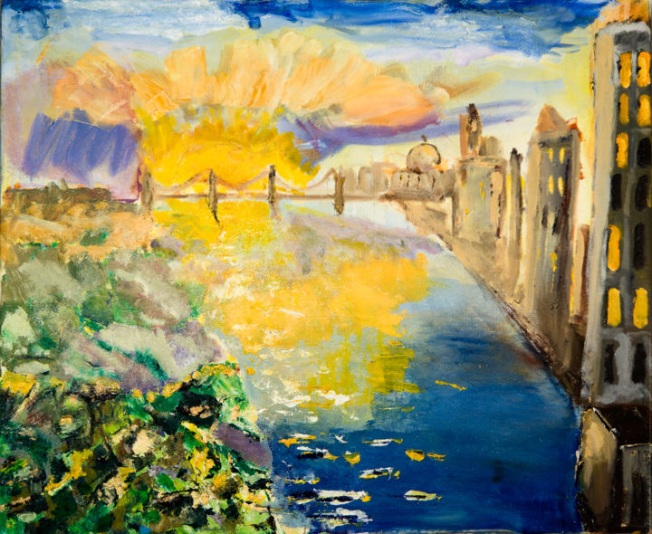 Painting titled "River Thames" by Terri, Original Artwork, Oil