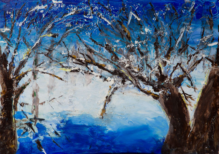 Painting titled "Icy trees" by Terri, Original Artwork, Acrylic