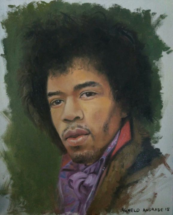 Malerei mit dem Titel "Hendrix" von Agnelo Andrade, Original-Kunstwerk, Öl