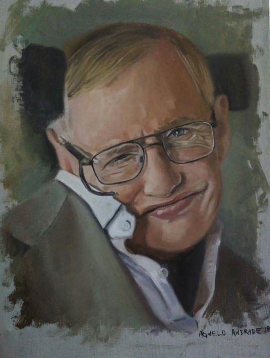 Painting titled "Stephen Hawking" by Agnelo Andrade, Original Artwork, Oil