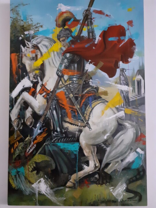 Pintura intitulada "São Jorge" por Agnelo Andrade, Obras de arte originais, Óleo