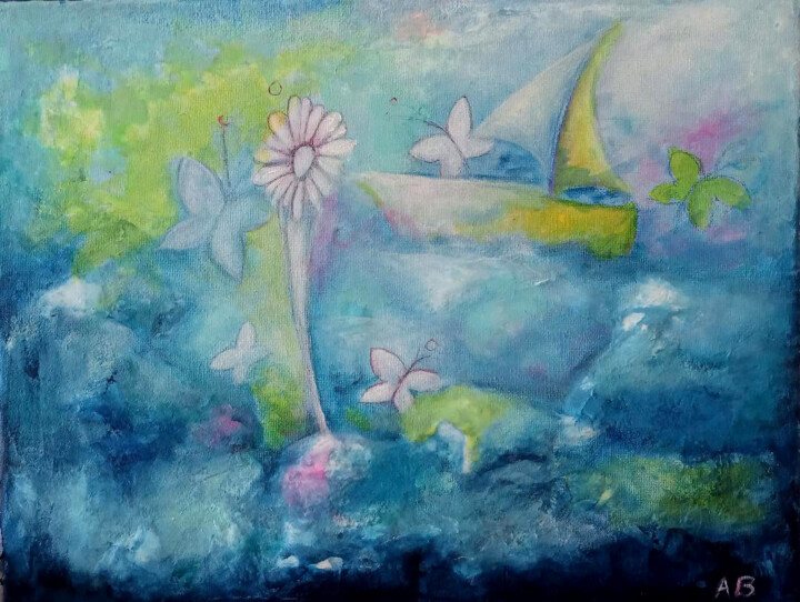 Schilderij getiteld "Fleur d'Océan" door Agnès Berlingieri, Origineel Kunstwerk, Acryl