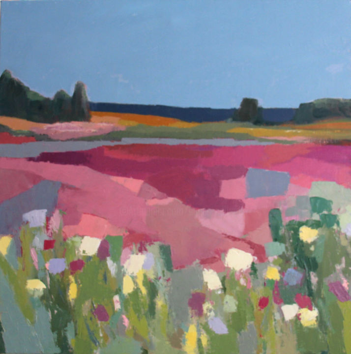 Peinture intitulée "À travers champs" par Agnès Cellérier, Œuvre d'art originale, Huile