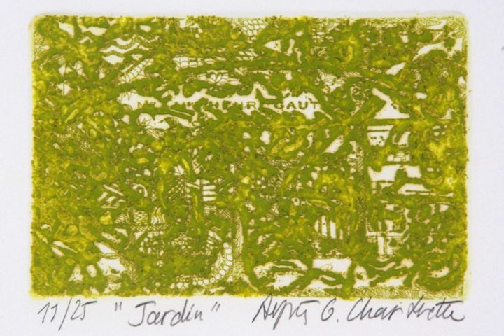 「Jardin」というタイトルの製版 Agnes Gauthier-Chartretteによって, オリジナルのアートワーク, エッチング
