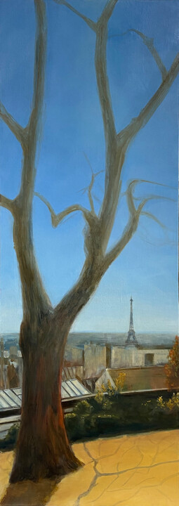 Painting titled "The Eiffel Tower by…" by Agnès Giudicelli, Original Artwork, Oil