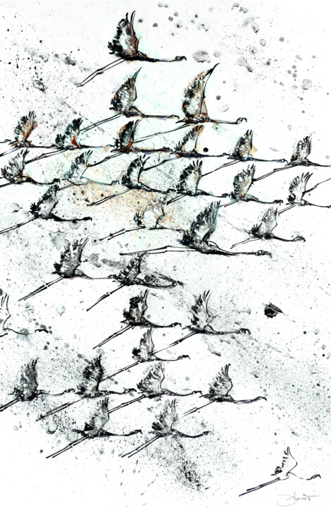 Peinture intitulée "Les Longues Lignes…" par Agnès Grégis (Au pinceau dansant), Œuvre d'art originale, Aquarelle