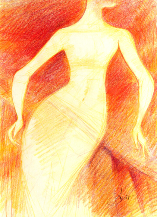 Dessin intitulée "Corps d'arabesques" par Agnès Grégis (Au pinceau dansant), Œuvre d'art originale, Crayon