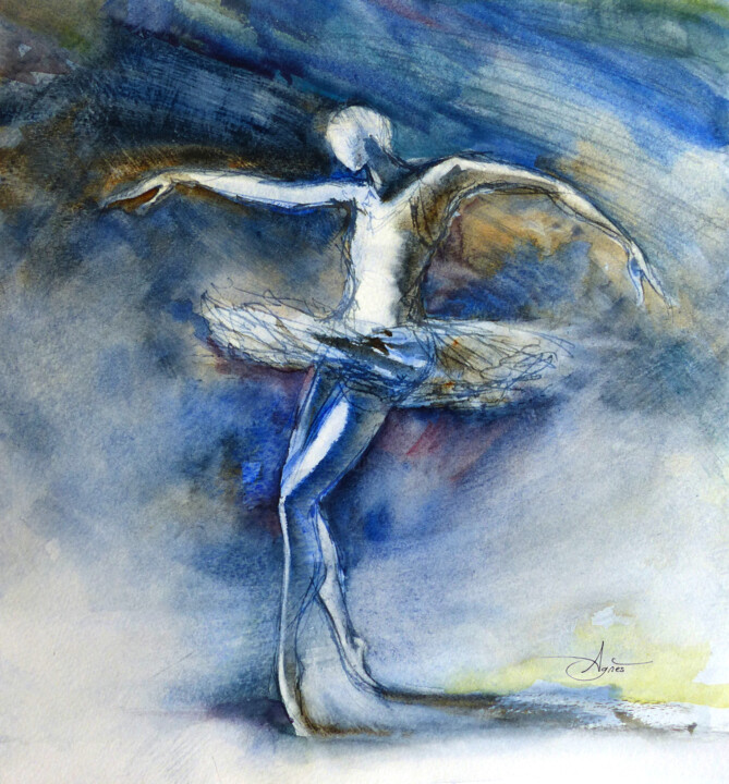 Peinture intitulée "À petits pas" par Agnès Grégis (Au pinceau dansant), Œuvre d'art originale, Aquarelle