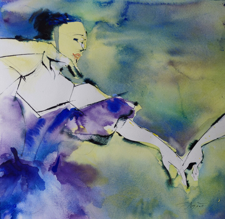 Pintura intitulada "Connivence" por Agnès Grégis (Au pinceau dansant), Obras de arte originais, Aquarela