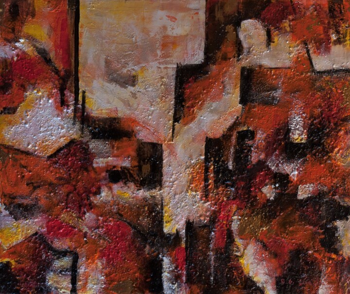 Painting titled "Abstrait rouge et o…" by Agnes Guyon (ag seraphin), Original Artwork, Acrylic