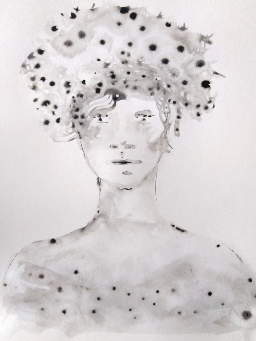 Drawing titled "portrait encre" by Agnès Pain, Original Artwork, Ink