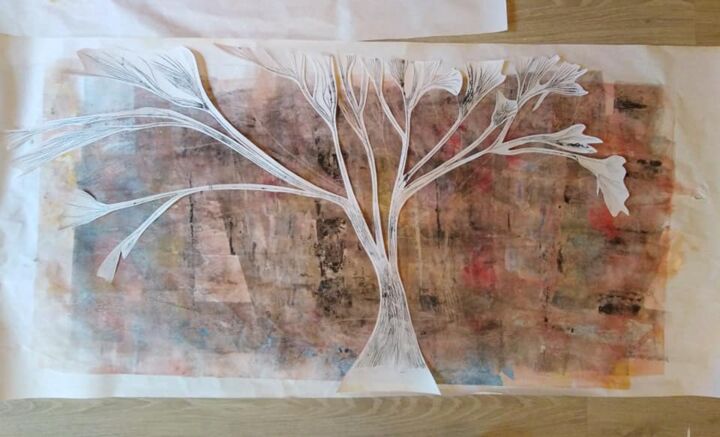 Printmaking titled "arbre (monotype)" by Agnès Pain, Original Artwork, Ink Mounted on Cardboard