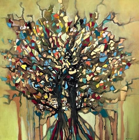 「l'arbre à salsepare…」というタイトルのコラージュ Agnes Rolinによって, オリジナルのアートワーク, アクリル