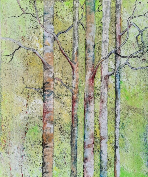 Painting titled "forêt verte" by Agnes Rolin, Original Artwork, Acrylic Mounted on Wood Stretcher frame