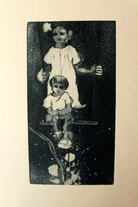 Gravures & estampes intitulée "la-balancoire-gravu…" par Agnès Vandermarcq, Œuvre d'art originale, Eau-forte