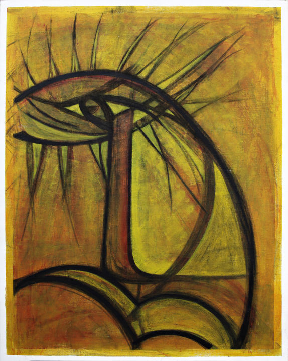 Painting titled "Sun" by Agnès Bichat, Original Artwork, Acrylic Mounted on Wood Stretcher frame