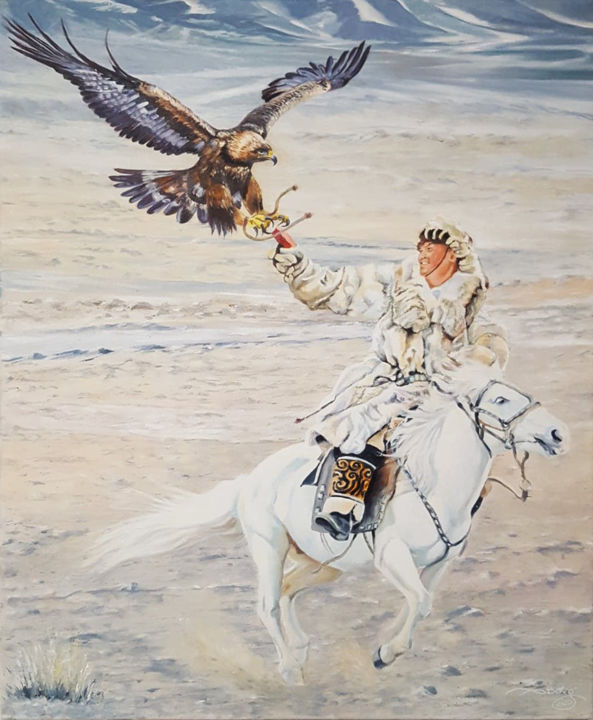 Pintura titulada "cavalier mongole n°…" por Agnès Borg-Burglen, Obra de arte original, Oleo Montado en Bastidor de camilla d…