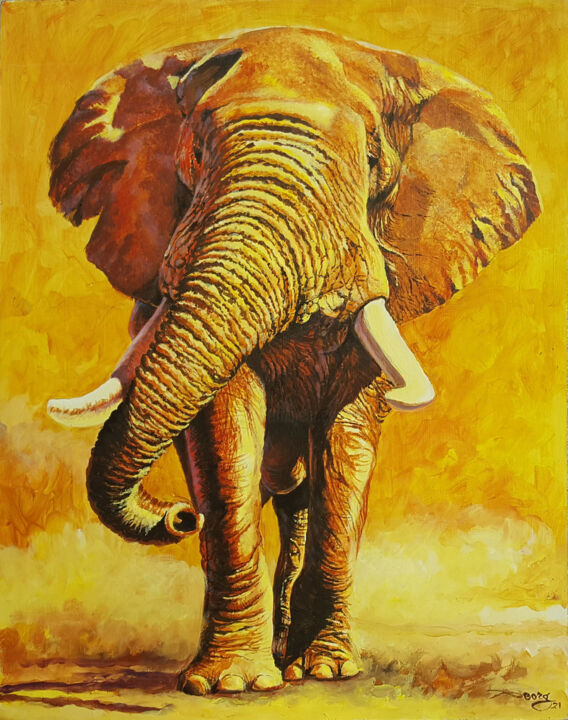 Painting titled "éléphant jaune ou D…" by Agnès Borg-Burglen, Original Artwork, Acrylic