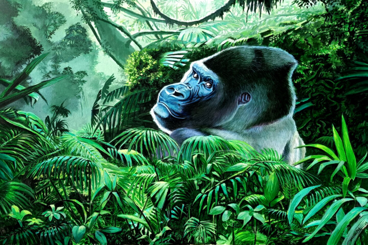 Peinture intitulée "Gorille dans la jun…" par Agnès Borg-Burglen, Œuvre d'art originale, Acrylique Monté sur Châssis en bois