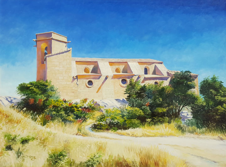 Painting titled "Eglise d'Oppède" by Agnès Borg-Burglen, Original Artwork, Oil