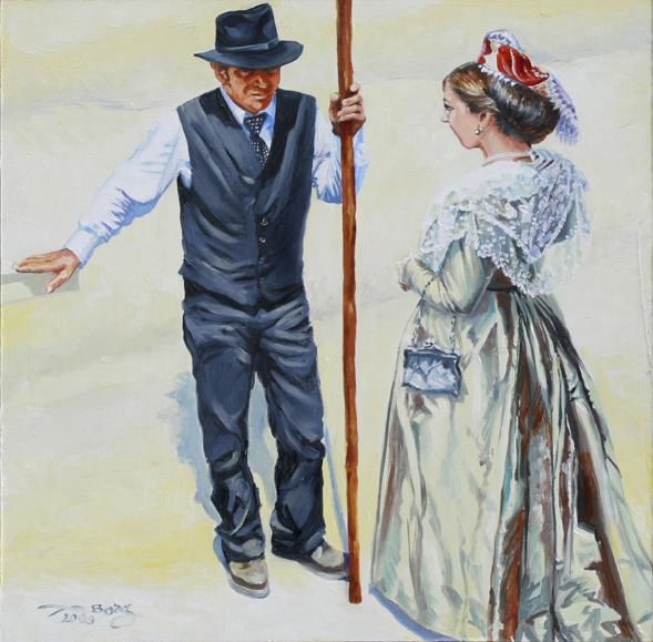 Pintura titulada "couple gardian et a…" por Agnès Borg-Burglen, Obra de arte original, Oleo