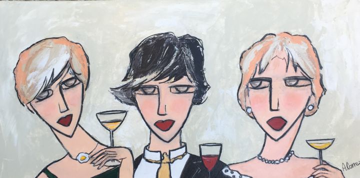 Painting titled "les 3 soeurs" by Agnes Corre, Original Artwork, Acrylic Mounted on Wood Panel