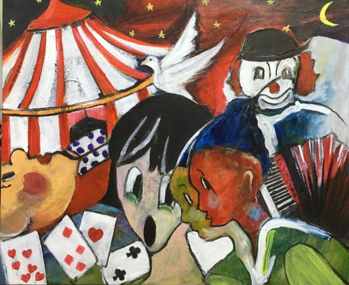 Painting titled "le Cirque" by Agnes Corre, Original Artwork, Acrylic